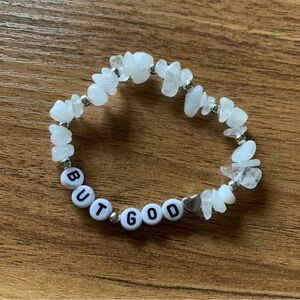 {Handmade} ‘BUT GOD’ White Quartz Chip Bracelet